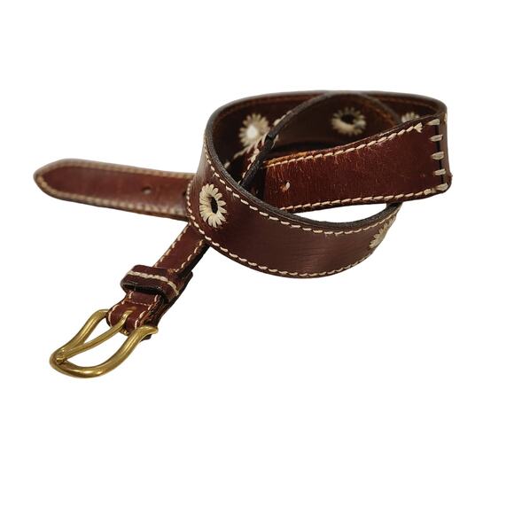 Eddie Bauer Brown Leather Belt with Contrast Stitching & Jute Detail Unisex sz L - Picture 3 of 9